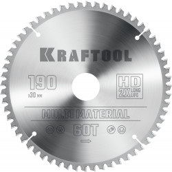 36953-190-30 KRAFTOOL Multi Material 190х30мм 60Т, диск пильный по алюминию