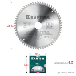 36953-200-30 KRAFTOOL Multi Material 200х30мм 60Т, диск пильный по алюминию