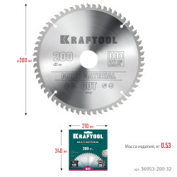 36953-200-32 KRAFTOOL Multi Material 200х32мм 60Т, диск пильный по алюминию