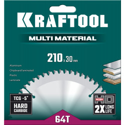 36953-210-30 KRAFTOOL Multi Material 210х30мм 64Т, диск пильный по алюминию