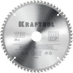 36953-210-30 KRAFTOOL Multi Material 210х30мм 64Т, диск пильный по алюминию