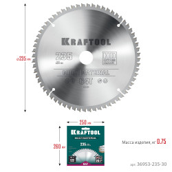 36953-235-30 KRAFTOOL Multi Material 235х30мм 64Т, диск пильный по алюминию