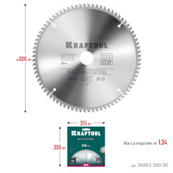 36953-300-30 KRAFTOOL Multi Material 300х30мм 80Т, диск пильный по алюминию