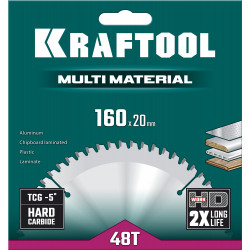 36953-160-20 KRAFTOOL Multi Material 160х20мм 48Т, диск пильный по алюминию