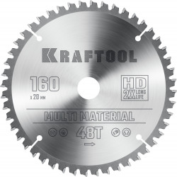 36953-160-20 KRAFTOOL Multi Material 160х20мм 48Т, диск пильный по алюминию