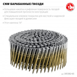 305382-65 ЗУБР CNW 65 х 2.8 мм, барабанные гвозди рифленые, 6000 шт