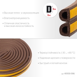 40930-006_z01 ЗУБР D-профиль, размер 9 х 8 мм, коричневый, 6 м, самоклеящийся резиновый уплотнитель (40930-006)