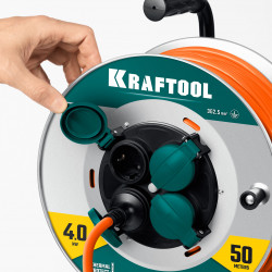 55089-50 Силовой удлинитель на стальной катушке EXPERT KRAFTOOL ПВС 3х2.5 50м 4000Вт IP44