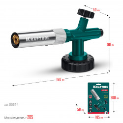 55514 Газовая горелка KRAFTOOL KG-1000 цельнометаллическая, с пьезоподжигом, на баллон с цанговым соединением, 1300°C