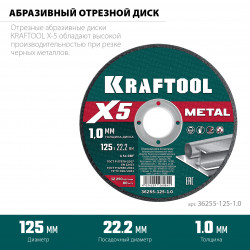 36255-125-1.0 KRAFTOOL X5 Metal 125x1.0 мм по металлу отрезной диск для УШМ