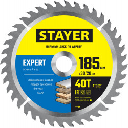 3682-185-30-40_z01 STAYER EXPERT 185 x 30/20мм 40Т, диск пильный по дереву, точный рез