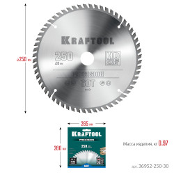 36952-250-30 KRAFTOOL PRECISSION 250х30мм 60Т, диск пильный по дереву