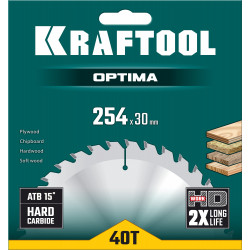 36951-254-30 KRAFTOOL Optima 254х30мм 40Т, диск пильный по дереву