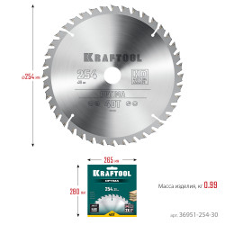 36951-254-30 KRAFTOOL Optima 254х30мм 40Т, диск пильный по дереву