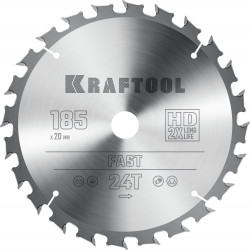 36950-185-20 KRAFTOOL Fast 185х20мм 24Т, диск пильный по дереву