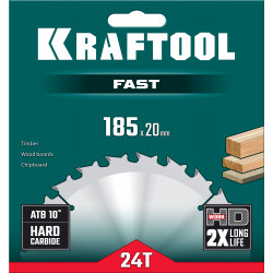 36950-185-20 KRAFTOOL Fast 185х20мм 24Т, диск пильный по дереву