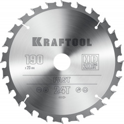 36950-190-20 KRAFTOOL Fast 190х20мм 24Т, диск пильный по дереву