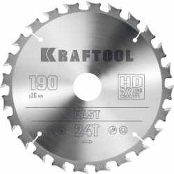 36950-190-30 KRAFTOOL Fast 190х30мм 24Т, диск пильный по дереву