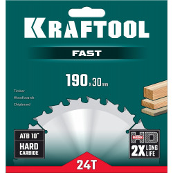 36950-190-30 KRAFTOOL Fast 190х30мм 24Т, диск пильный по дереву