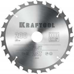 36950-200-30 KRAFTOOL Fast 200х30мм 24Т, диск пильный по дереву