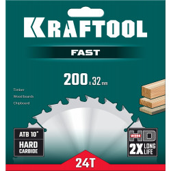 36950-200-32 KRAFTOOL Fast 200х32мм 24Т, диск пильный по дереву