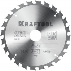 36950-250-30 KRAFTOOL Fast 250х30мм 24Т, диск пильный по дереву