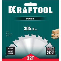 36950-305-30 KRAFTOOL Fast 305х30мм 32Т, диск пильный по дереву