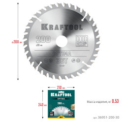 36951-200-30 KRAFTOOL Optima 200х30мм 36Т, диск пильный по дереву