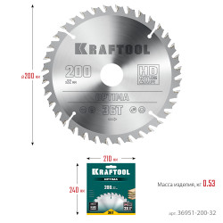 36951-200-32 KRAFTOOL Optima 200х32мм 36Т, диск пильный по дереву