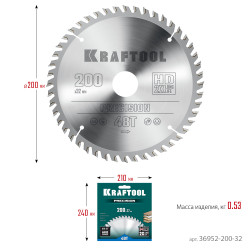 36952-200-32 KRAFTOOL PRECISION 200х32мм 48Т, диск пильный по дереву