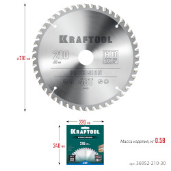 36952-210-30 KRAFTOOL PRECISION 210х30мм 48Т, диск пильный по дереву