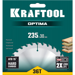 36951-235-30 KRAFTOOL Optima 235х30мм 36Т, диск пильный по дереву