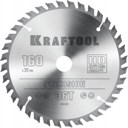 36952-160-20 KRAFTOOL PRECISSION 160х20мм 36Т, диск пильный по дереву