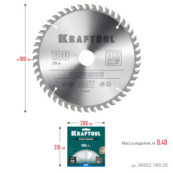 36952-180-20 KRAFTOOL PRECISSION 180х20мм 48Т, диск пильный по дереву