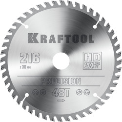 36952-216-30 KRAFTOOL PRECISSION 216х30мм 48Т, диск пильный по дереву