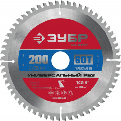 36916-200-30-60_z01 ЗУБР Универсальный рез 200 x 30мм 60Т, диск пильный по алюминию