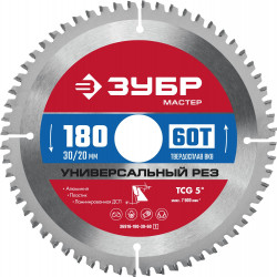 36916-180-30-60_z01 ЗУБР Универсальный рез 180 x 30/20мм 60Т, диск пильный по алюминию