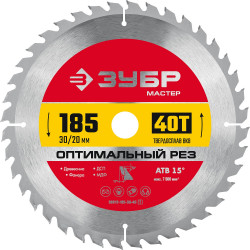 36912-185-30-40_z01 ЗУБР Оптимальный рез 185 x 30/20мм 40Т, диск пильный по дереву