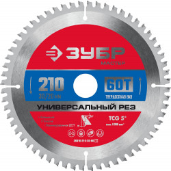 36916-210-30-60_z01 ЗУБР Универсальный рез 210 x 30/20мм 60Т, диск пильный по алюминию