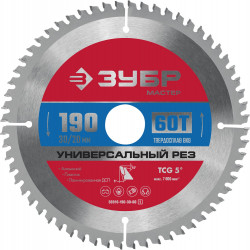 36916-190-30-60_z01 ЗУБР Универсальный рез 190 x 30/20мм 60Т, диск пильный по алюминию