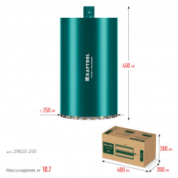 29825-250 Алмазная коронка по железобетону KRAFTOOL DIAMOND 250 мм (450 мм, 1 1/4″, лазерная сварка сегментов)