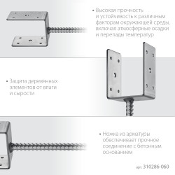 310286-060 Основание столба ЗУБР U-образное, 61х120х60мм, ОС-U