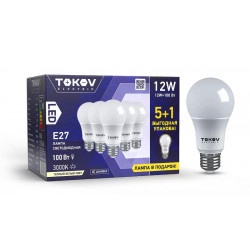 Набор ПРОМО лампа светодиодная 12Вт А60 3000К Е27 176-264В (Promo 5+1 шт) TOKOV ELECTRIC Promo-A60-E27-12-3K