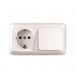 Блок ОП Олимп 1-кл. вык.+ роз. с заземл. горизонт. бел. UNIVersal О0032