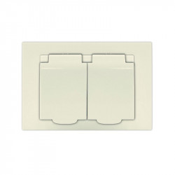 Розетка 2-м СП Афина 16А IP20 с заземл. c крышкой в сборе сл. кость (ivory) Universal A0031-I