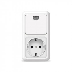 Блок ОП Олимп 2-кл. вык. с подсветкой + роз. с заземл. верт. бел. UNIVersal О0041