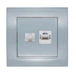 Розетка компьютерная + телефонная 2-м СП Бриллиант серебр. UNIVersal 7949865