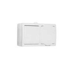 Блок ОП Аллегро 1-кл. вык. + роз. с заземл. защ. шторки с крыш. IP54 бел. UNIVersal 5562968