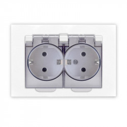 Розетка 2-м СП Афина 16А IP20 с заземл. c прозрачной крышкой в сборе бел. Universal A0031