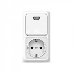 Блок ОП Олимп 1-кл. вык. с подсветкой + роз. с заземл. верт. бел. UNIVersal О0039